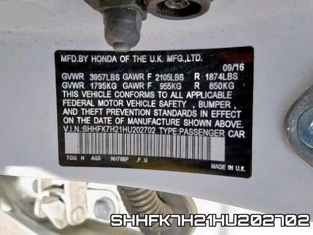 SHHFK7H21HU202702 фото 2