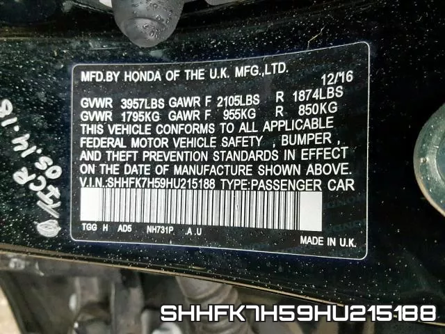 SHHFK7H59HU215188 фото 2