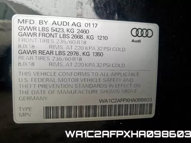 WA1C2AFPXHA098603 фото 2