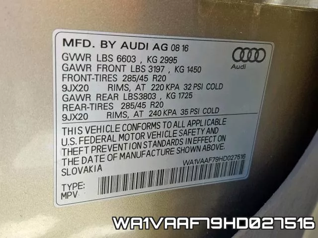 WA1VAAF79HD027516 фото 2