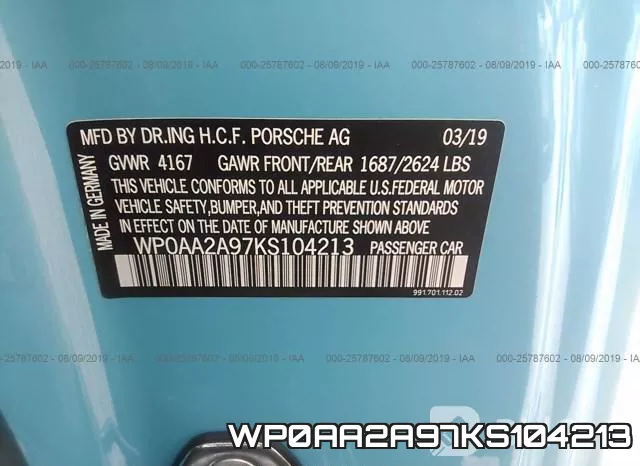 WP0AA2A97KS104213 фото 10