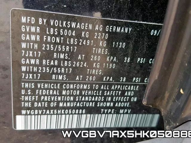 WVGBV7AX5HK050886 фото 2
