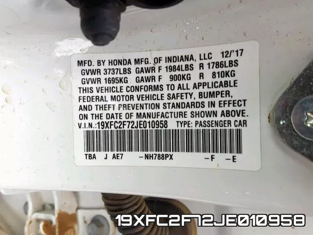 19XFC2F72JE010958 фото 2
