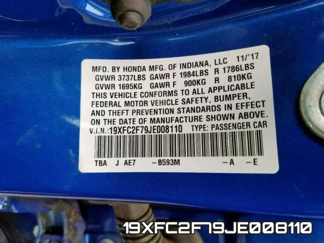 19XFC2F79JE008110 фото 2