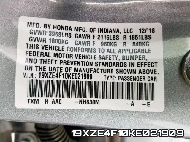 19XZE4F10KE021909 фото 2