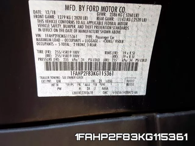 1FAHP2F83KG115361 фото 2