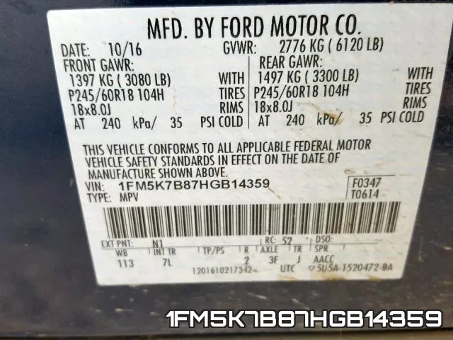 1FM5K7B87HGB14359 фото 2