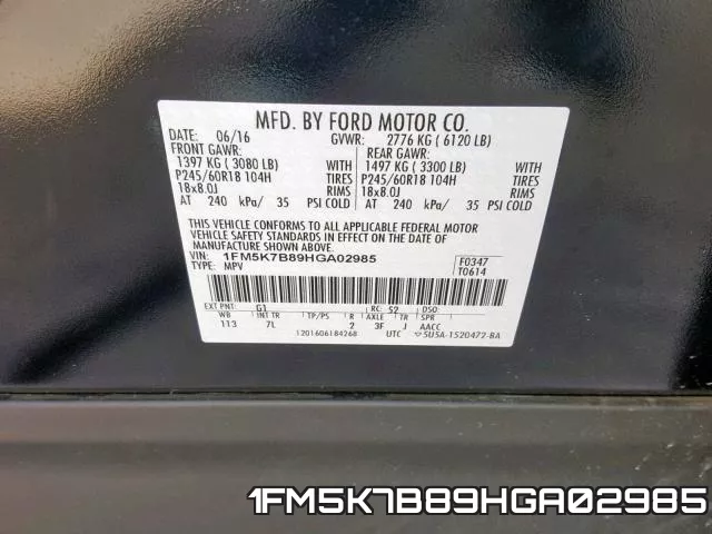 1FM5K7B89HGA02985 фото 2