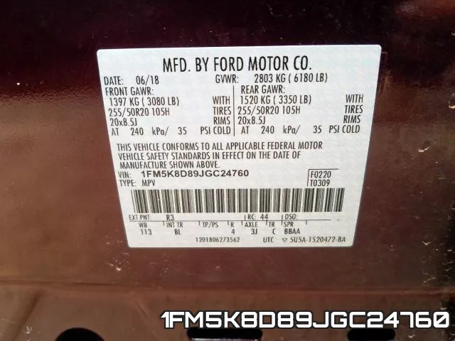 1FM5K8D89JGC24760 фото 2