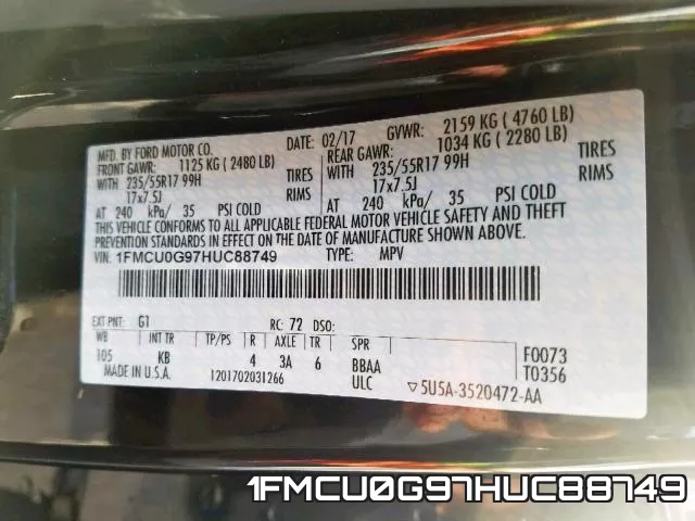 1FMCU0G97HUC88749 фото 2