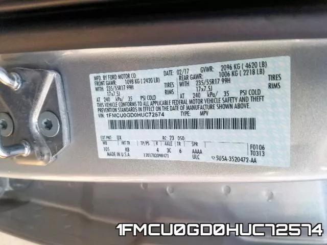 1FMCU0GD0HUC72574 фото 2