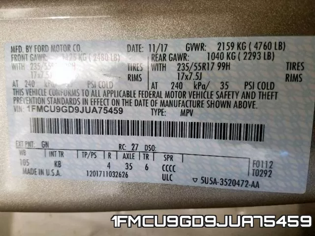 1FMCU9GD9JUA75459 фото 2