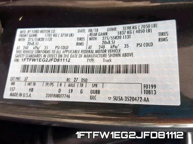 1FTFW1EG2JFD81112 фото 2