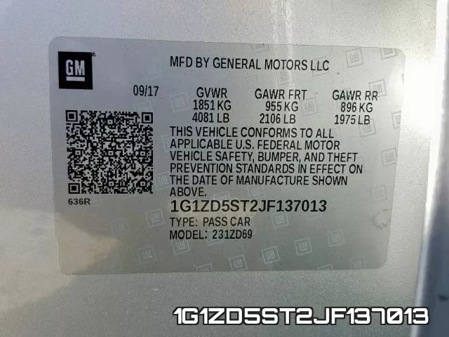 1G1ZD5ST2JF137013 фото 2