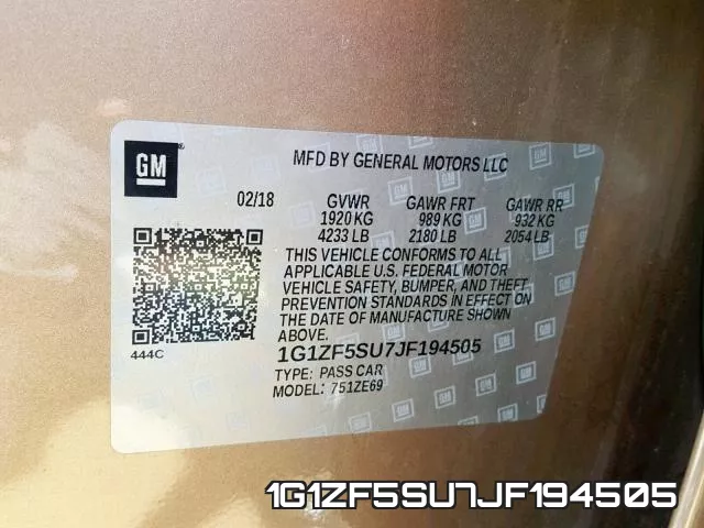 1G1ZF5SU7JF194505 фото 2