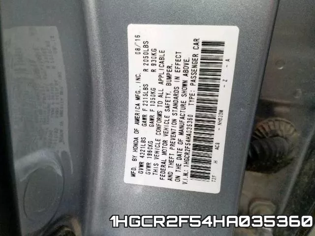 1HGCR2F54HA035360 фото 2