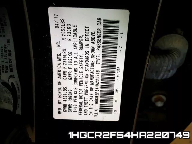1HGCR2F54HA220749 фото 2