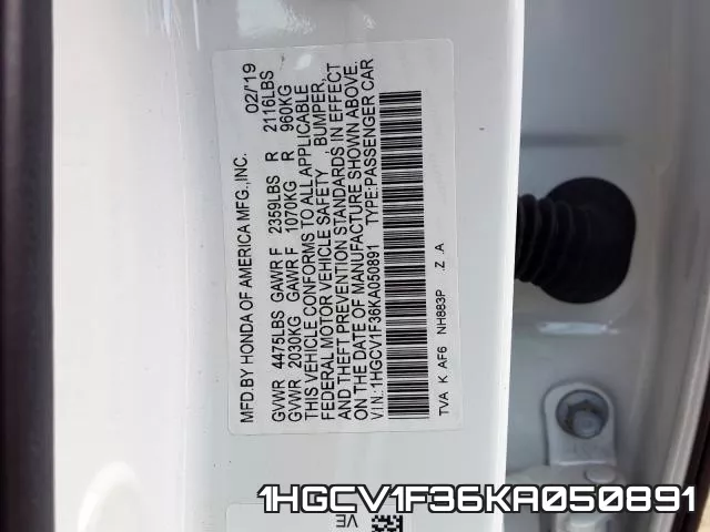 1HGCV1F36KA050891 фото 2