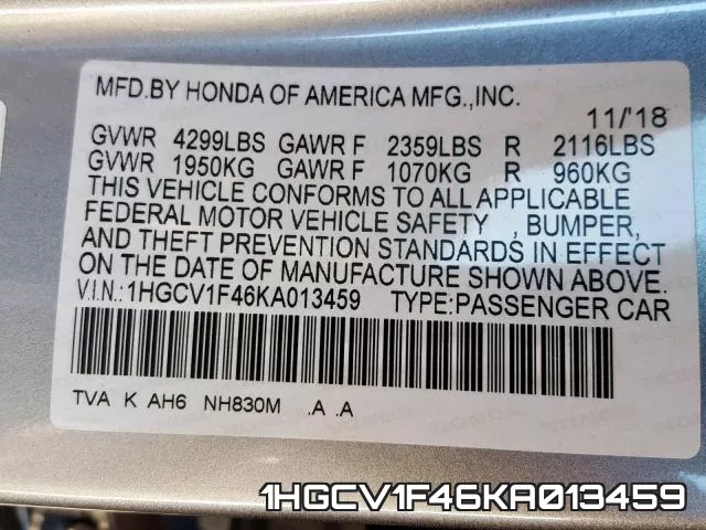 1HGCV1F46KA013459 фото 2