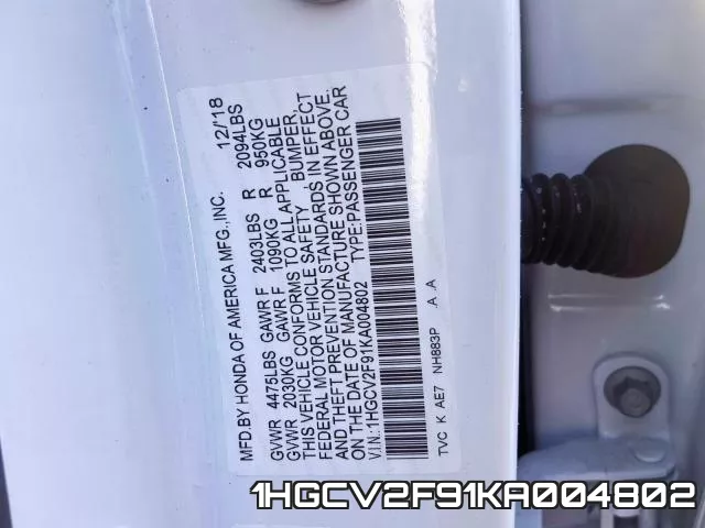 1HGCV2F91KA004802 фото 2