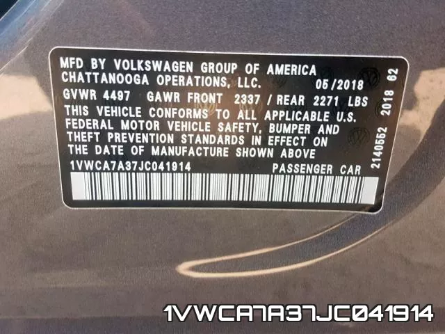 1VWCA7A37JC041914 фото 2
