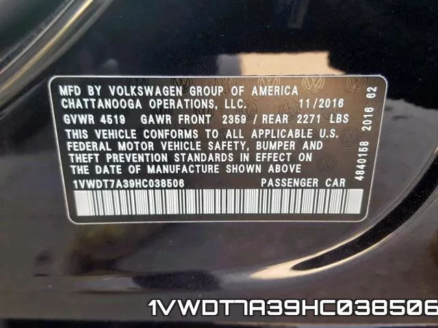 1VWDT7A39HC038506 фото 2