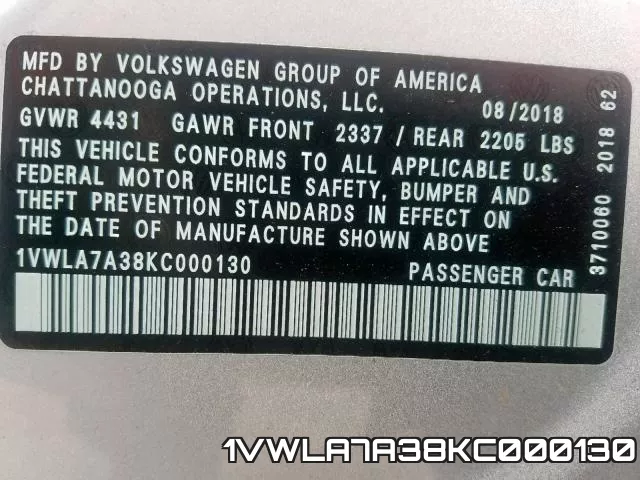 1VWLA7A38KC000130 фото 2