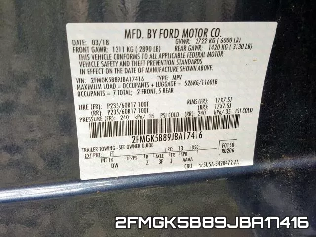 2FMGK5B89JBA17416 фото 2