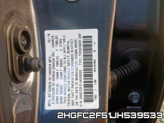 2HGFC2F51JH539533 фото 2