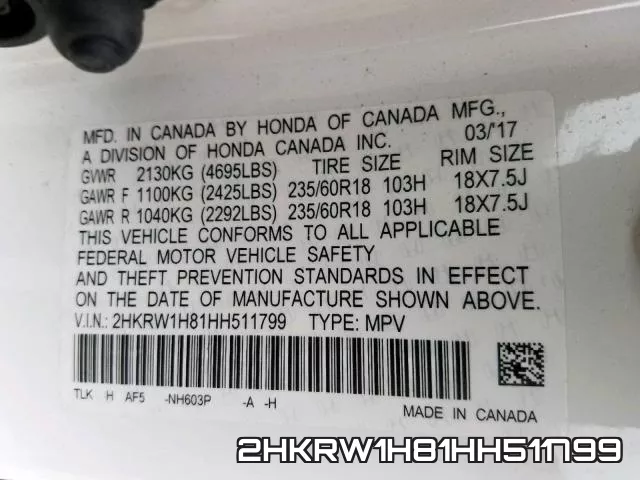 2HKRW1H81HH511799 фото 2