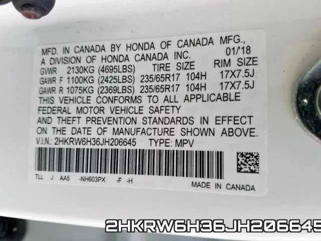 2HKRW6H36JH206645 фото 2