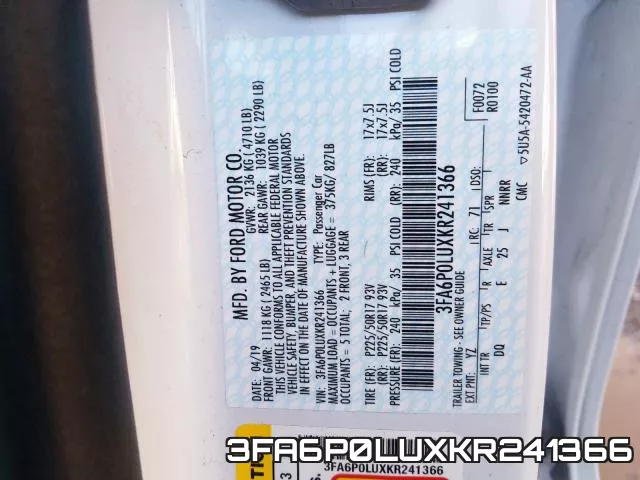 3FA6P0LUXKR241366 фото 2