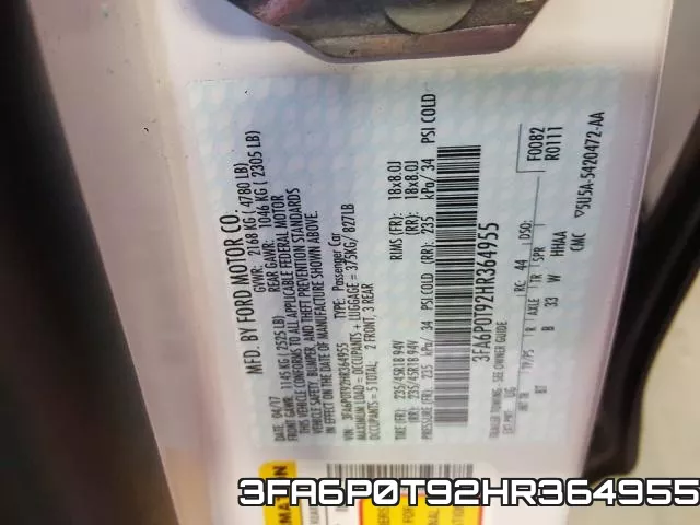3FA6P0T92HR364955 фото 2