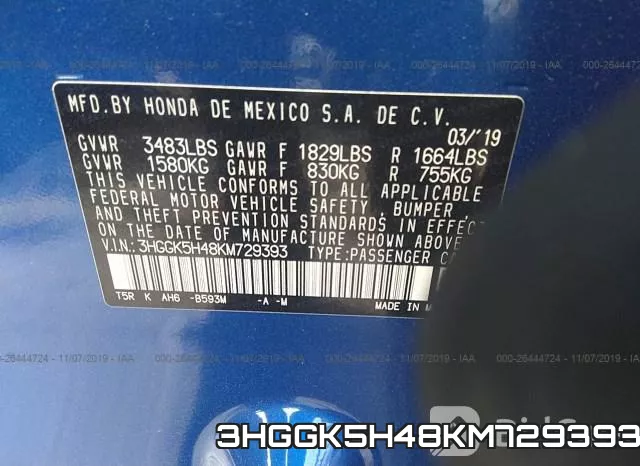 3HGGK5H48KM729393 фото 9