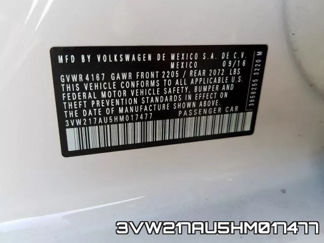 3VW217AU5HM017477 фото 2