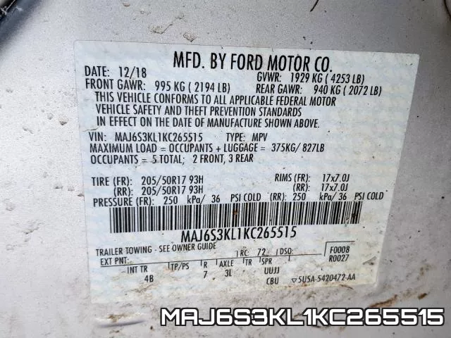 MAJ6S3KL1KC265515 фото 2