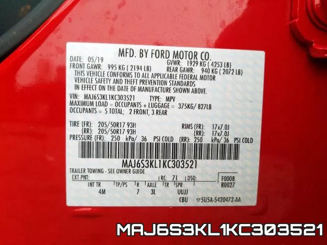 MAJ6S3KL1KC303521 фото 2