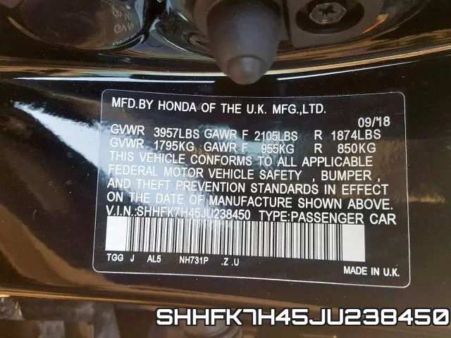 SHHFK7H45JU238450 фото 2
