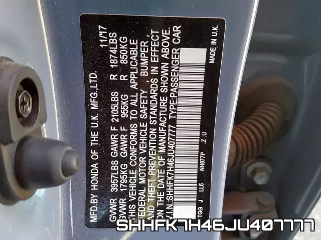 SHHFK7H46JU407777 фото 2
