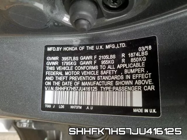 SHHFK7H57JU416125 фото 2