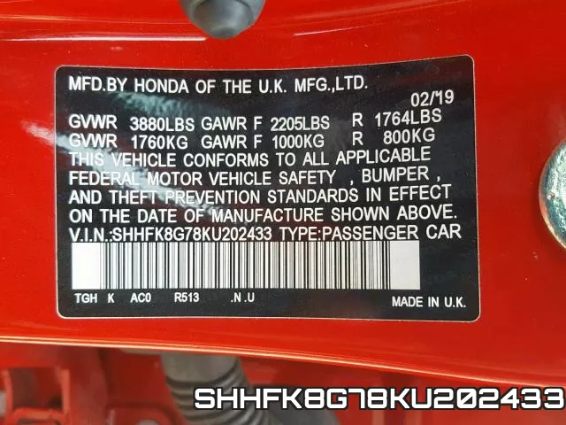 SHHFK8G78KU202433 фото 2