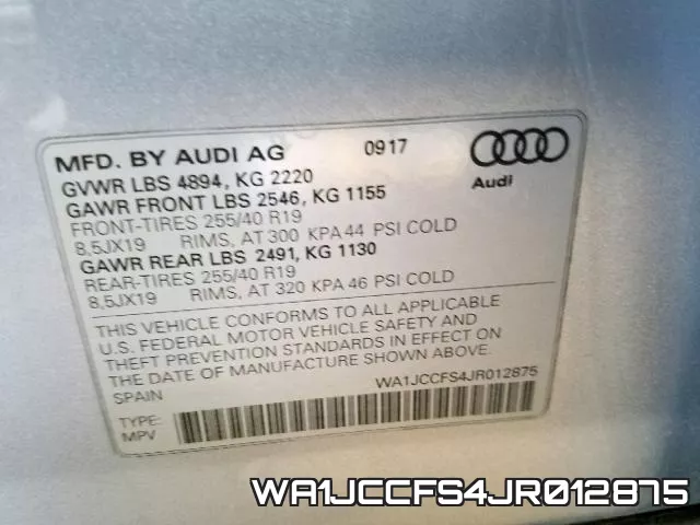 WA1JCCFS4JR012875 фото 2