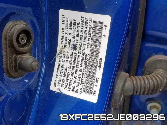 19XFC2E52JE003296 фото 2