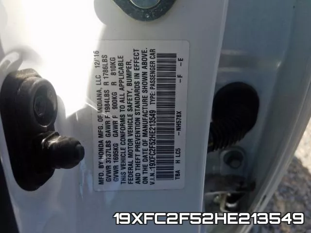 19XFC2F52HE213549 фото 2