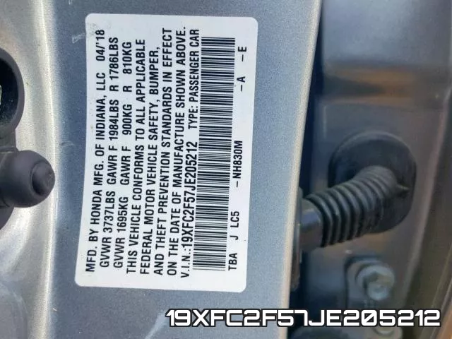 19XFC2F57JE205212 фото 2