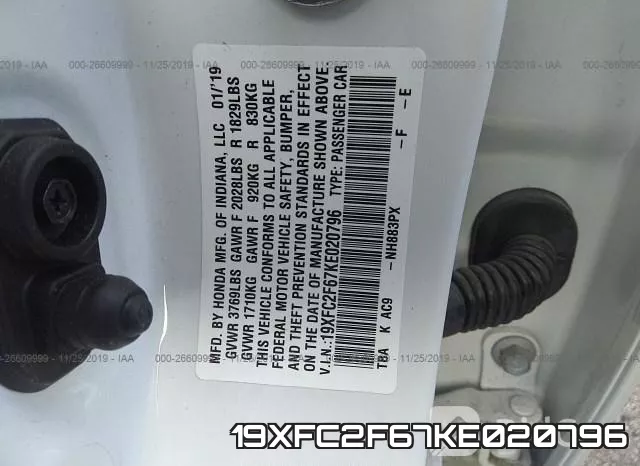 19XFC2F67KE020796 фото 9