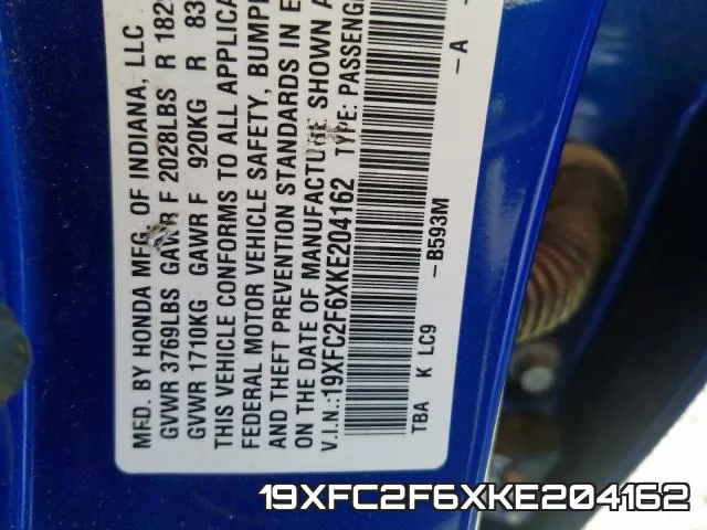 19XFC2F6XKE204162 фото 2