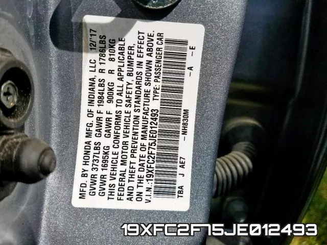 19XFC2F75JE012493 фото 2