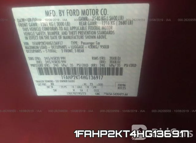 1FAHP2KT4HG136917 фото 9
