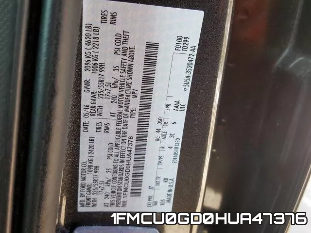 1FMCU0GD0HUA47376 фото 2